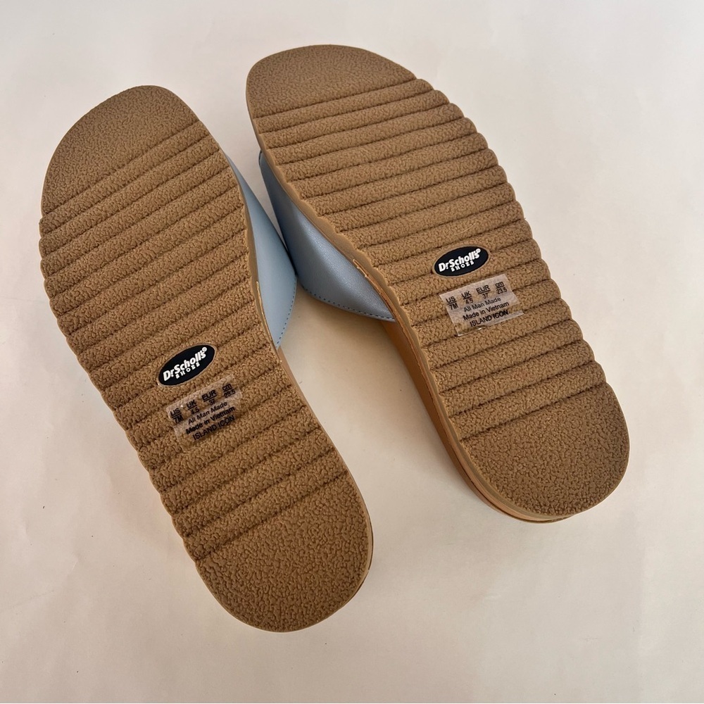 New Dr. Scholl's Island Icon Summer Blue Tan Slide Sandals Gold Buckle Women's 7 - Picture 4 of 7